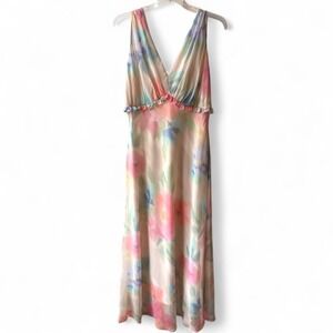 Taylor Maxi Dress Womens 12 Empire Waist Watercolor Tie Dye Lined Wedding